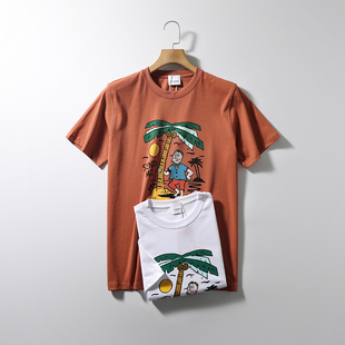 苾备 圆领百搭休闲短袖 卡通潮流印花 情侣款 T恤 水洗全棉 夏季