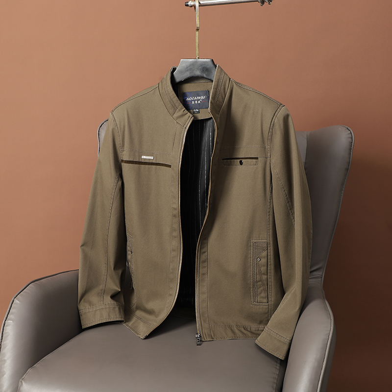 美式硬汉复古立领斜纹全棉夹克男