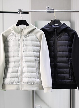针织拼接设计！90鸭绒+压胶分仓！冬季男士连帽轻盈保暖羽绒服潮