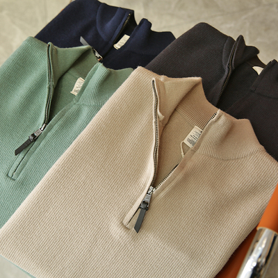 莫代尔混纺半拉链立领针织衫毛衣