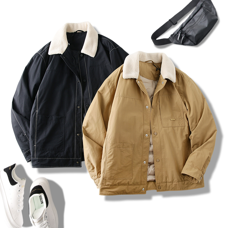 仿羊羔毛翻领轻暖有型夹克羽绒服