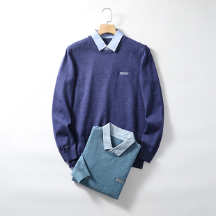 轻商务系列！利落有型！秋季男士商务休闲假两件衬衫领针织衫毛衣