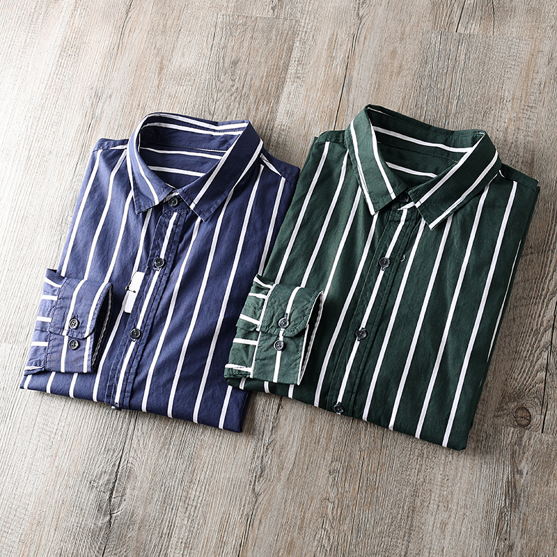 绅士透气竖条纹翻领衬衣性价比