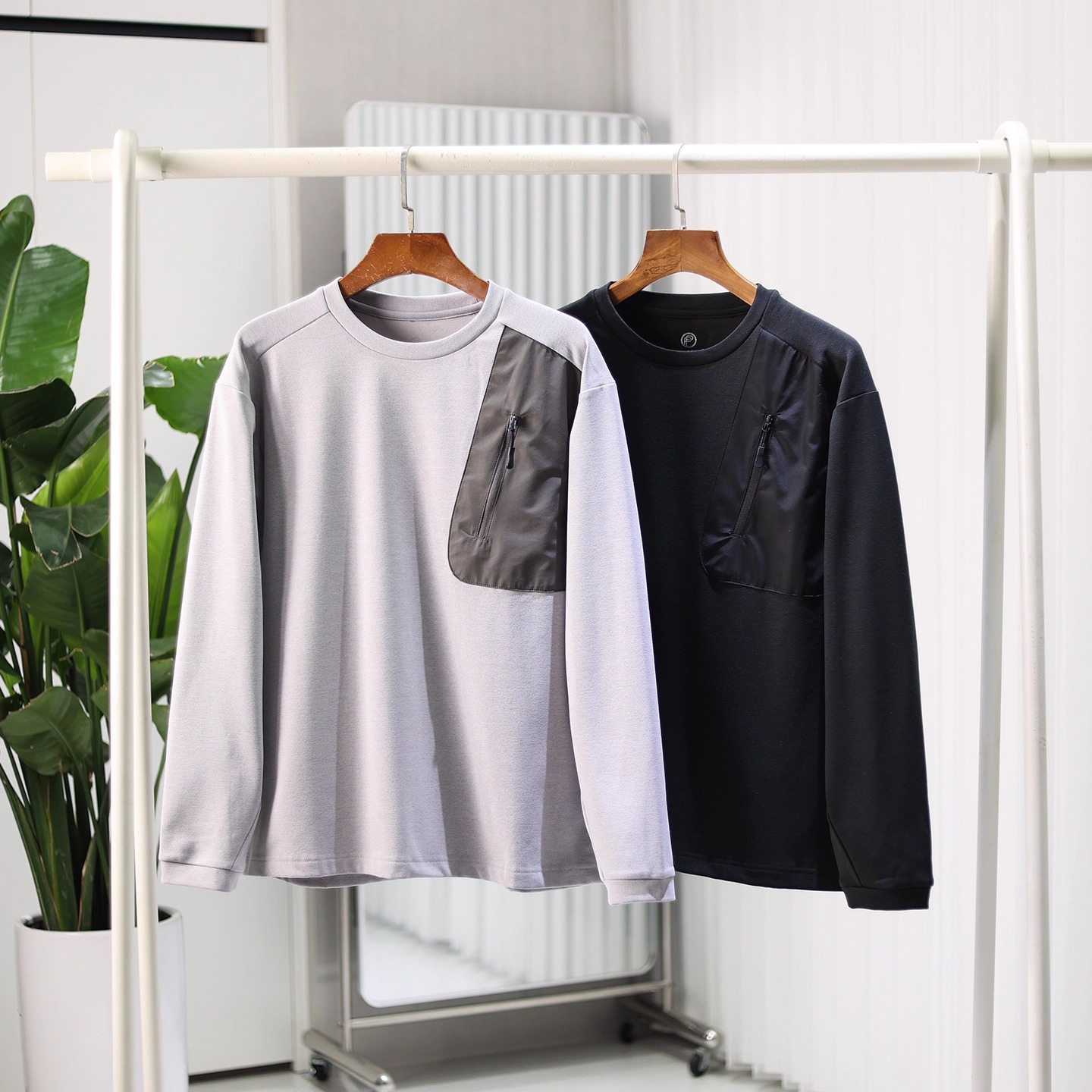 男机能运动弹力薄绒休闲长袖T恤