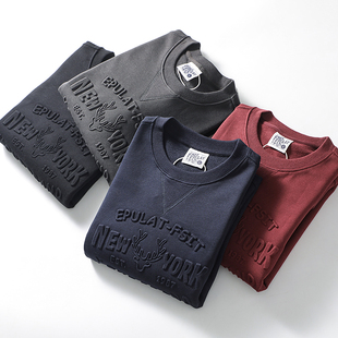 男士 线下398 秋季 立体字母压花 圆领休闲百搭卫衣 鱼鳞毛圈棉