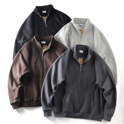 秋冬加厚半拉链开襟立领加绒卫衣