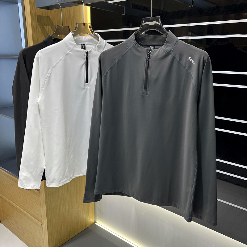 吸湿透气半拉链立领运动长袖T恤