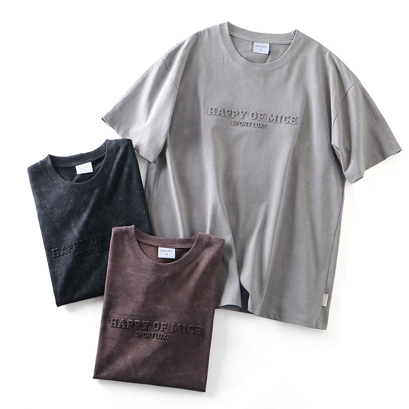 重工水洗扎染全棉压印短袖T恤衫