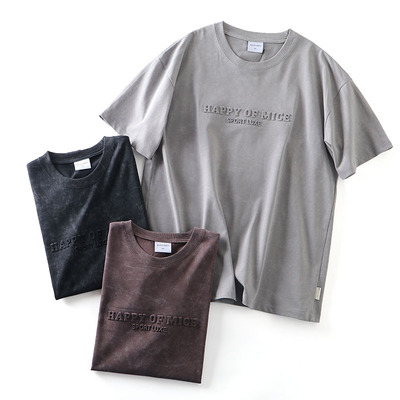 重工水洗扎染全棉压印短袖T恤衫