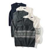 时尚 复古提花 秋冬男士 轻盈蓬松 V领针织马甲背心 绵羊毛混纺