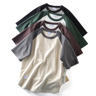 优质长绒棉 圆领拼色插肩短袖 透气亲肤 时尚 T恤 情侣款 OZ廓形