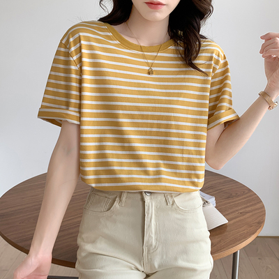 薄款宽松舒适纯棉条纹短袖T恤女