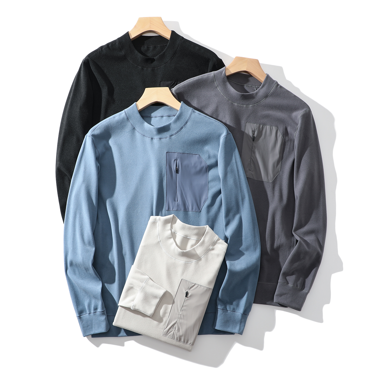 双面德绒蓄热保暖圆领打底卫衣男