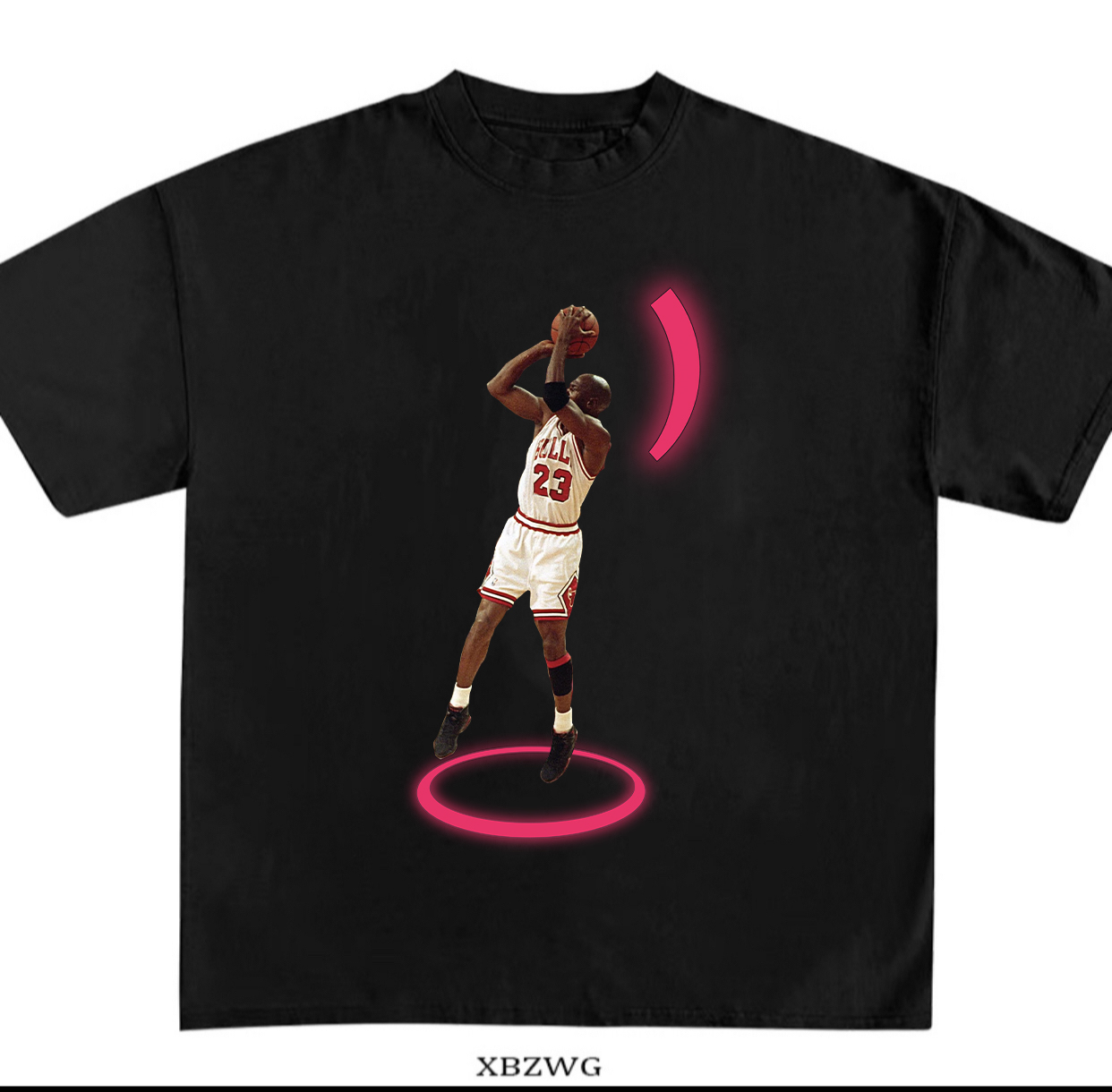 xbzwg数码直喷-丹投篮条粉色纯棉重磅小领口美式篮球短袖t恤