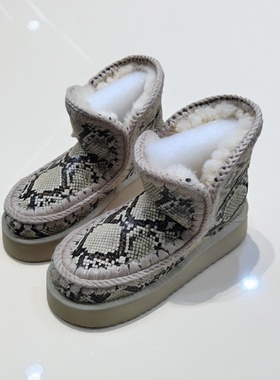 MOU ESKIMO爱斯基摩雪地靴女沙蟒纹色经典短靴松糕轻便保暖加厚底