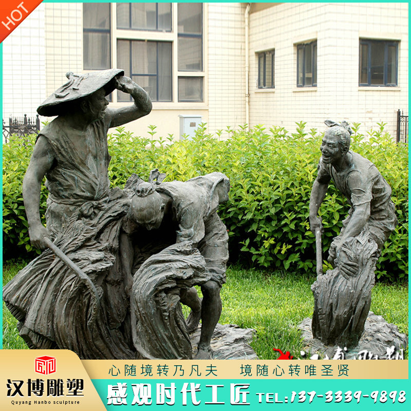 玻璃钢仿铜雕塑民俗小品雕塑农耕牛人物雕塑户外风景雕塑公园景观