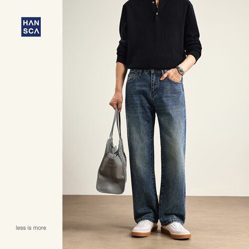 hansca12.5盎司老钱风复古水洗宽松直筒牛仔裤男2026秋季休闲裤子