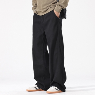 黑色百搭宽松直筒牛仔长裤 August美式 男秋冬新款 休闲裤 子 水洗工装