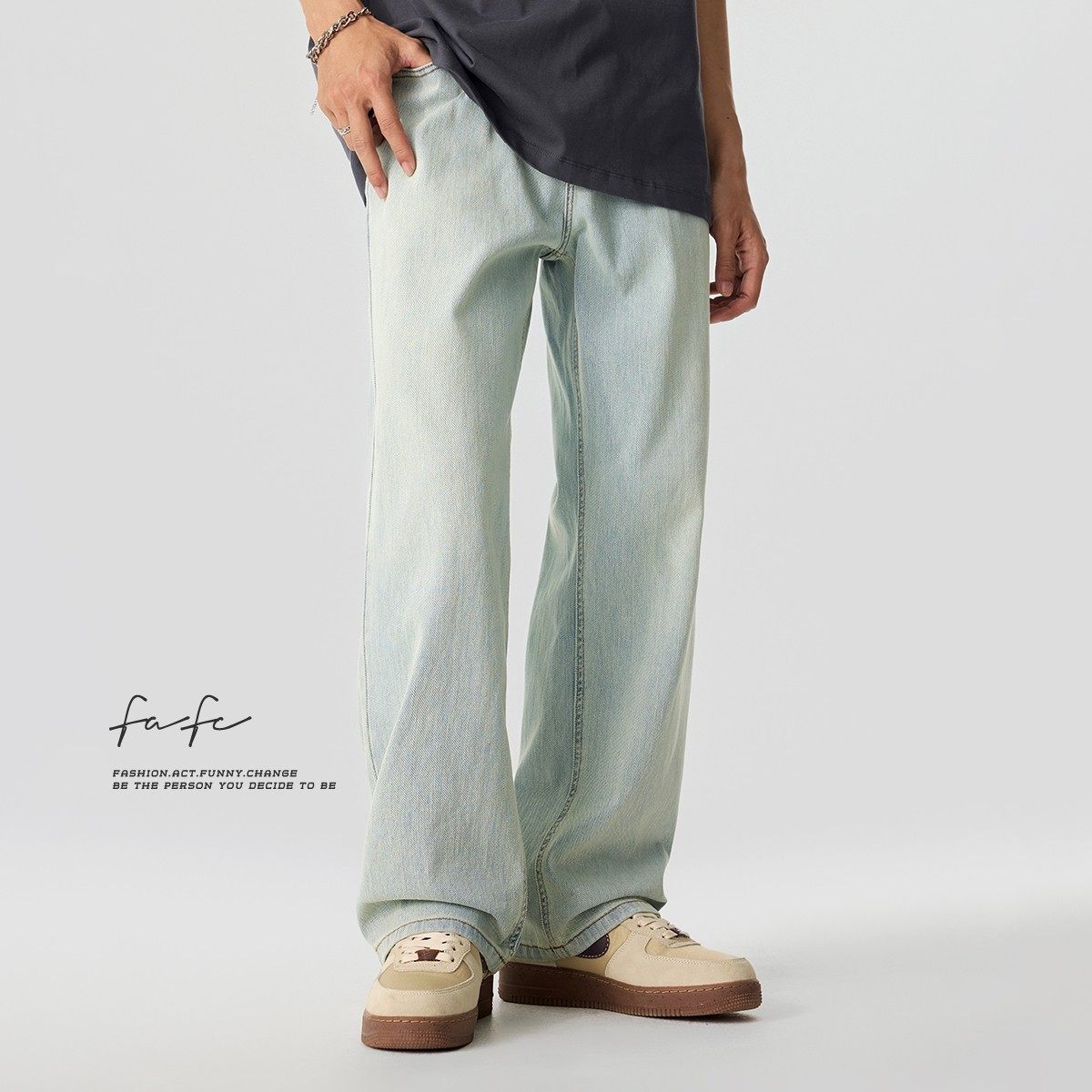 FAFC春夏新款美式高街水洗垂感牛仔裤男潮宽松休闲 直筒阔腿长裤,男装,牛仔裤,淘宝优惠券,粉丝福利购,淘宝优惠卷