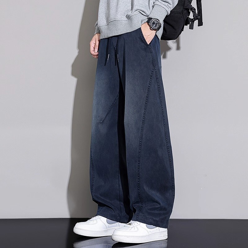 隐狼世家弯刀牛仔裤男士秋冬加绒宽松直筒美式高街水洗休闲长裤子