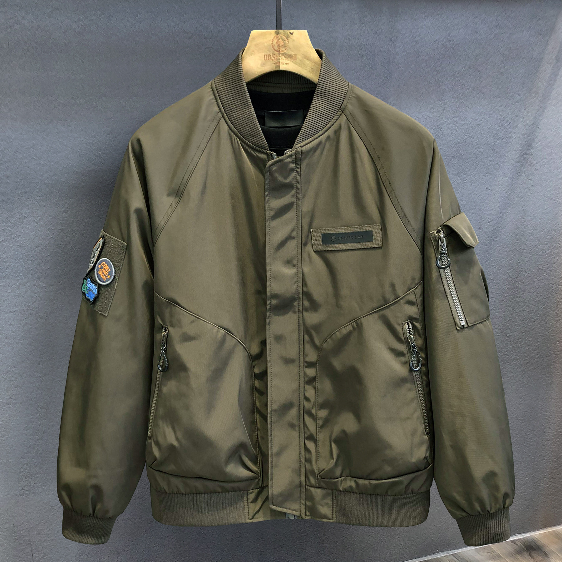 可拆卸复古勋章美式ma-1飞行员夹克男士棒球服春秋宽松工装外套男