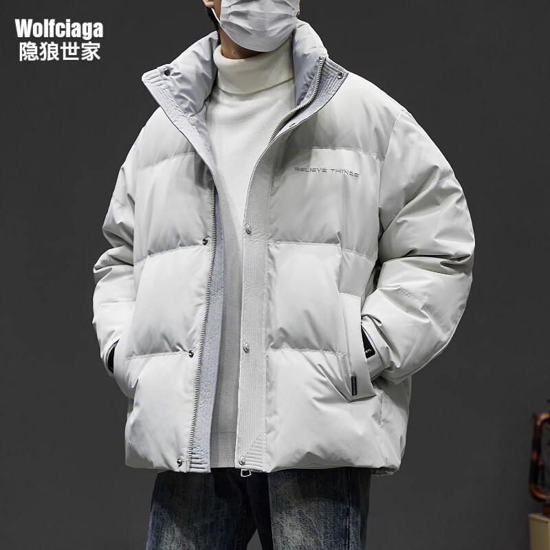 隐狼世家羽绒服男冬季新款美式潮牌白鸭绒立领面包服男士保暖外套