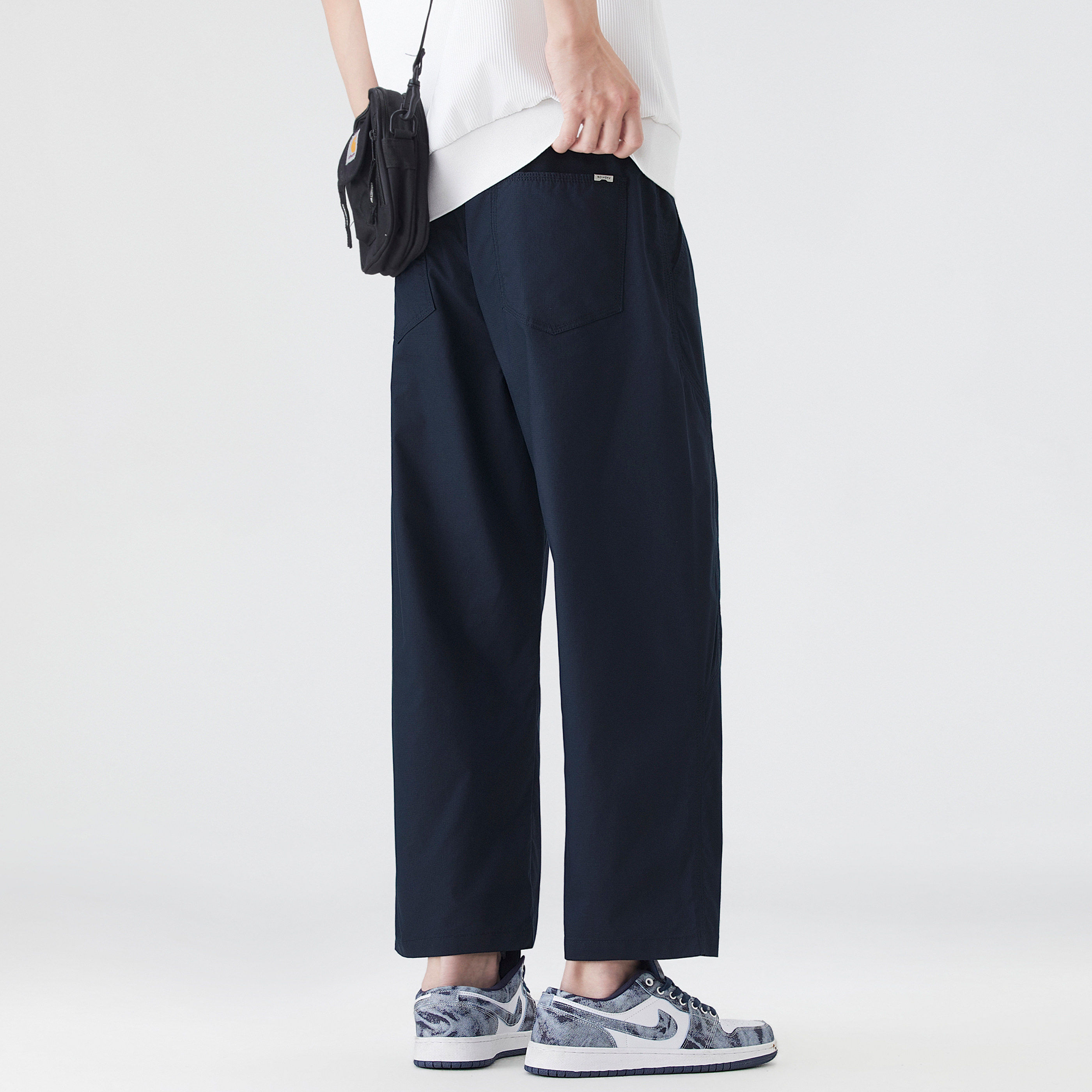 NINPURE 夏季薄款冰丝直筒阔腿九分工装裤男大码宽松显瘦休闲裤子