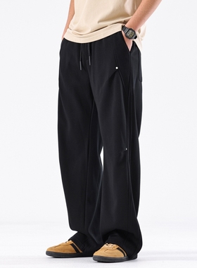 August秋冬直筒休闲裤男款百搭新款潮牌宽松运动卫裤加绒裤子男士