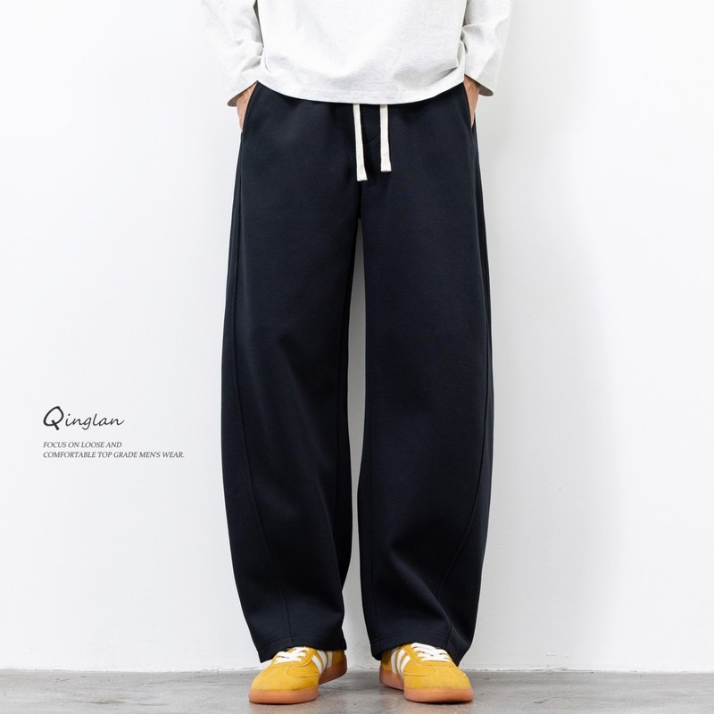 黑色裤子男宽松直筒美式休闲运动卫裤加绒加厚秋冬新款阔腿弯刀裤