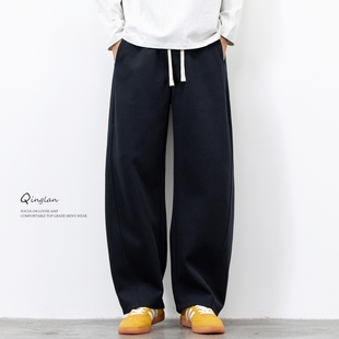 黑色裤子男宽松直筒美式休闲运动卫裤加绒加厚秋冬新款阔腿弯刀裤