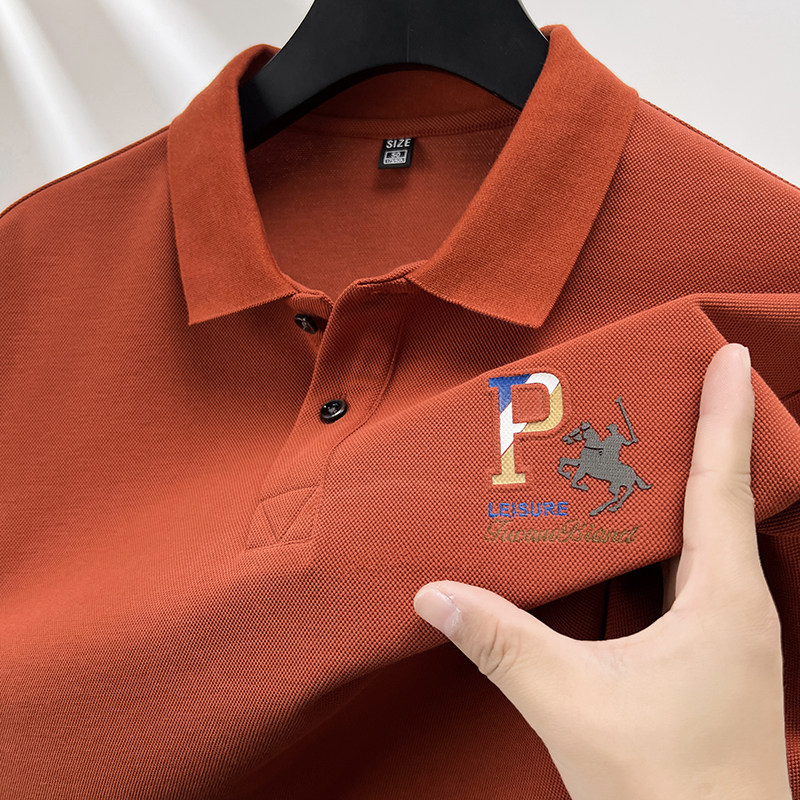 男士2025春秋季新款翻领长袖保罗刺绣T恤中年爸爸装polo衫上衣服