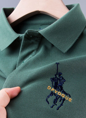 男士夏季新款短袖POLO衫保罗plol纯棉上衣中年爸爸装刺绣长袖t恤