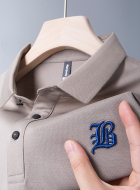 中年男士短袖t恤父亲节送爸爸夏装冰丝光棉plol上衣服polo衫土丅