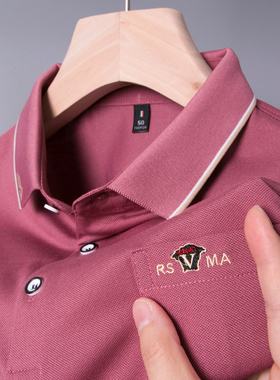 男士t恤短袖中年冰丝桑蚕丝爸爸夏装凉感polo衫上衣有带口袋plol