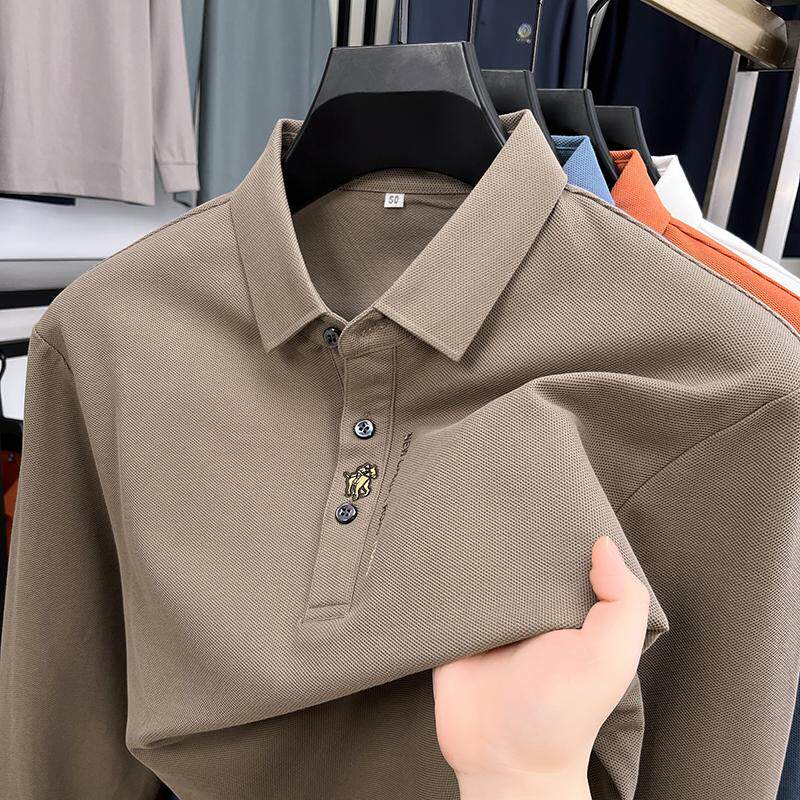 2025男士春秋季新款长袖POLO衫中年爸爸装纯棉上衣服翻有带领T恤