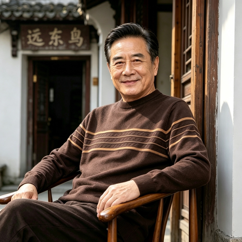 秋冬中老年男士圆领条纹毛衣