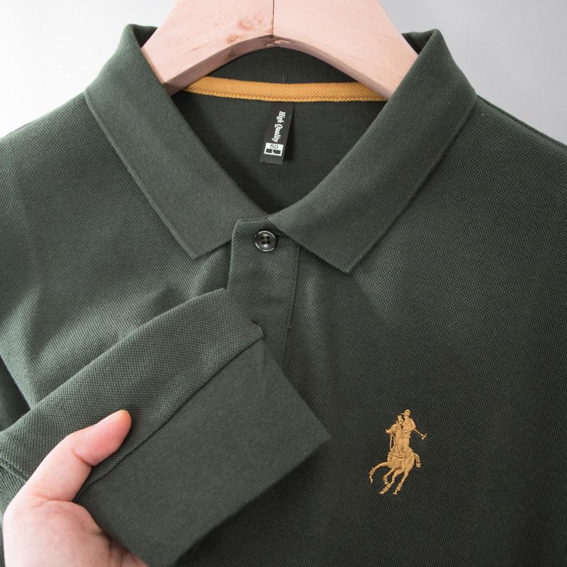 中老年男士保罗polo衫长袖T恤爸爸装春秋季打底内搭卫衣纯棉上衣
