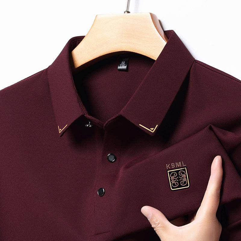 男士POLO衫长袖t恤红色上衣本命年中老年春秋装喜爸爸婚宴婚礼装