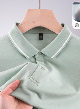 男士t恤短袖中年冰丝桑蚕丝爸爸夏装凉感polo衫上衣服翻领plol土