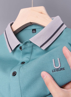 男士POLO衫短袖t恤冰丝光棉poko中年p0lo爸爸夏装popo上衣丅poli