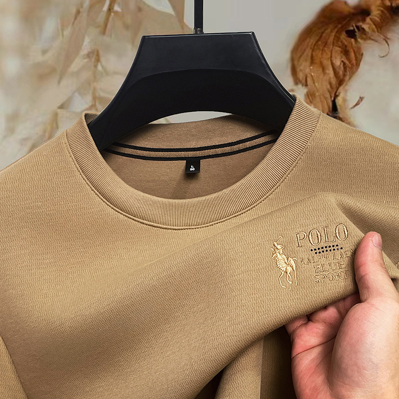 男士长袖t恤春秋冬保罗刺绣polo衫上衣服卫衣打底圆领爸爸装上衣