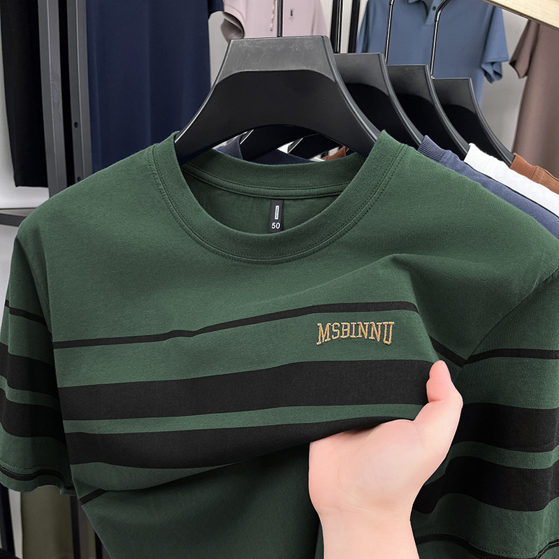 【100%纯棉】男士夏季POLO衫凉感短袖t恤中年爸爸装刺绣圆领上衣