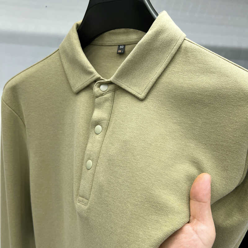 中年男士长袖T恤秋季新款POLO衫爸爸春装POIOT纯色上衣服打底