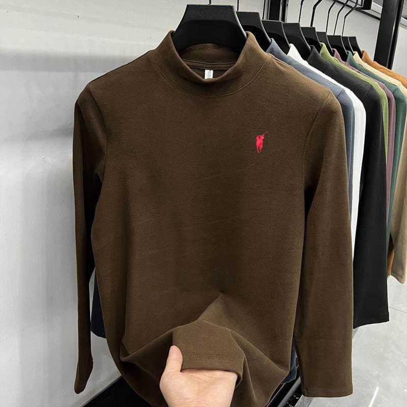 男士春秋冬季新款长袖T恤中年爸爸装半高领打底衫德绒保罗上衣