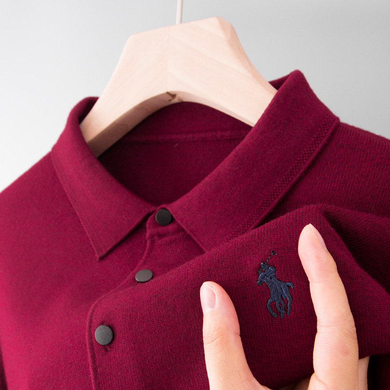 男士上衣polo有带翻领毛衣打底针织衫爸爸装秋冬季新款60岁50内搭