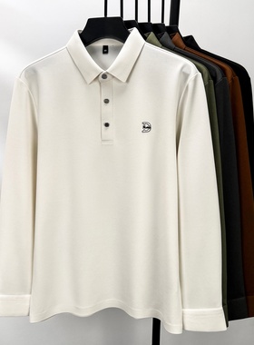 2025新款男士POLO衫长袖t恤中年plol翻领上衣纯色休闲爸爸装