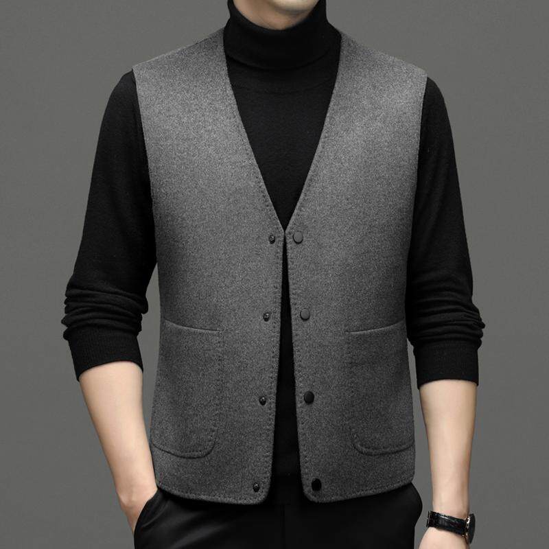 2024男士秋冬季新款双面毛呢马甲中年爸爸装羊毛马夹保暖背心外穿
