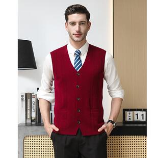 2025蛇年男士红色马甲爸爸装毛衣秋冬季新款本命年针织打底背心