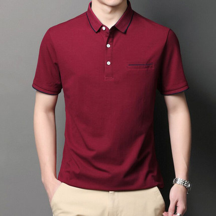 男士短袖T恤爸爸夏装上衣服喜公公结婚宴礼服装婚礼本命年酒红色