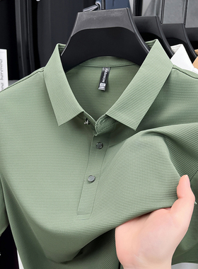 男士夏季冰丝polo衫纯色plol中年爸爸装翻有带领短袖T恤凉感上衣